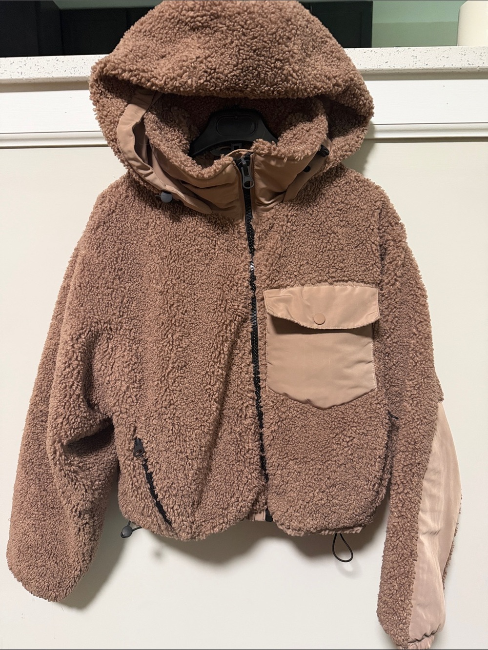 Zara women blush Hooded Sherpa Puffer Jacket